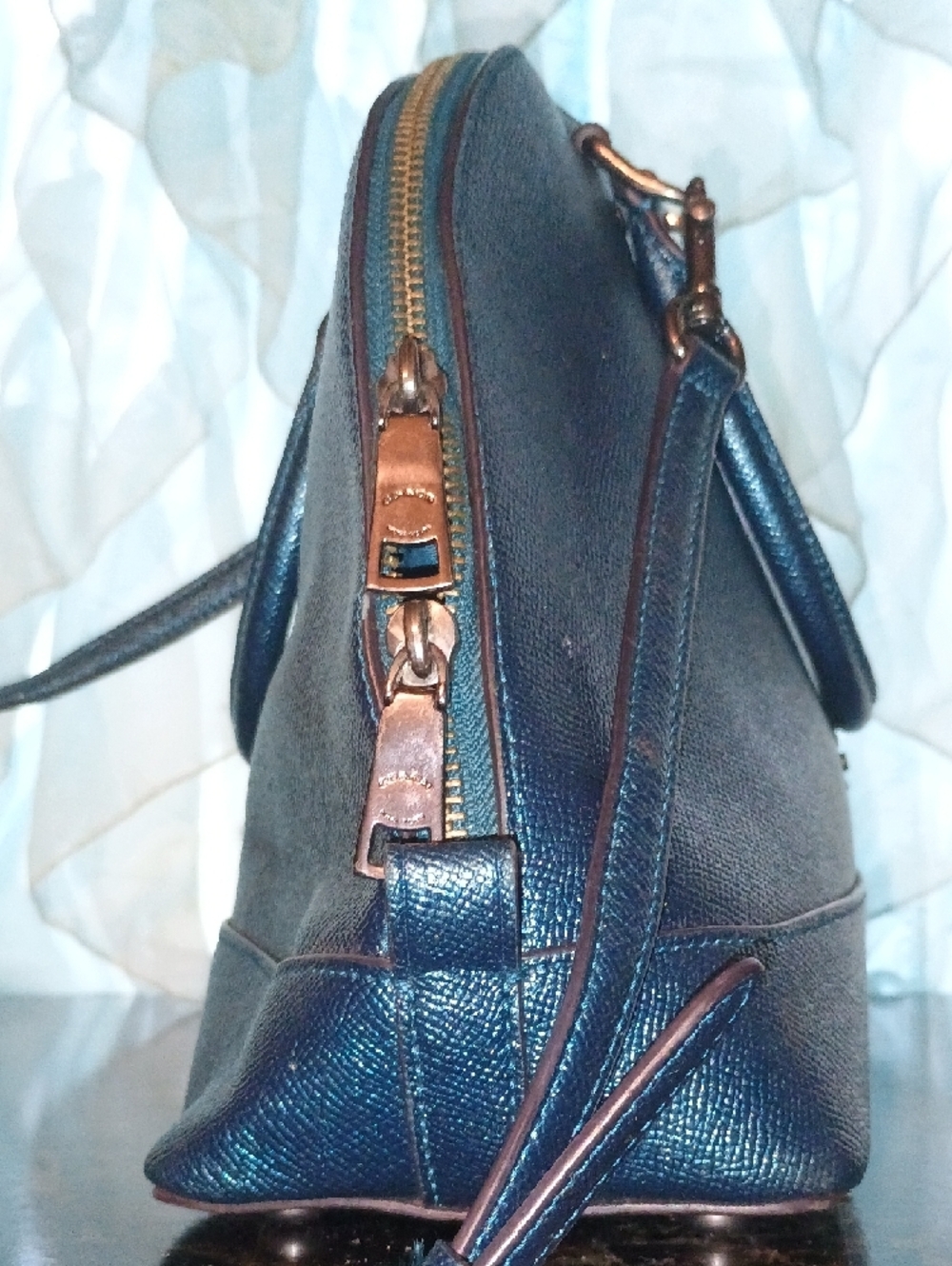 Coach Metallic Blue Dome Satchel with Gold Hardware - Picture 4 of 7